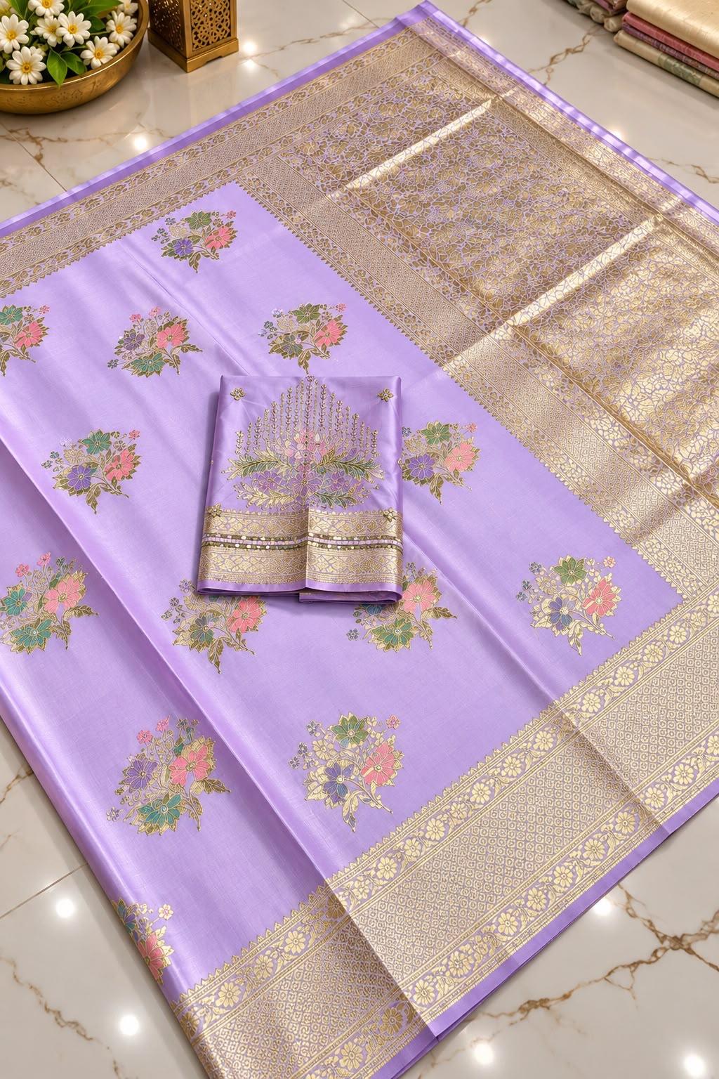 Floral Silk Saree - Image 2